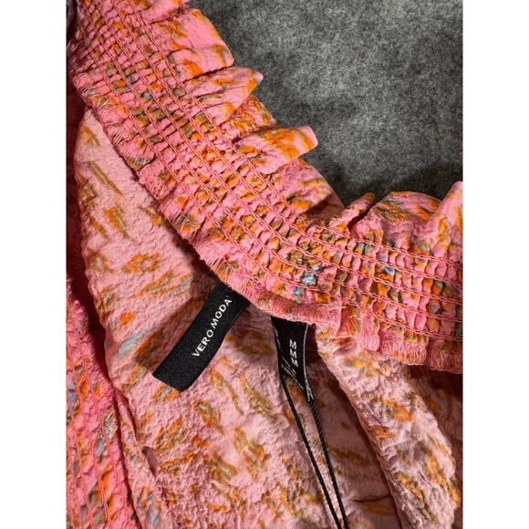 Vero Moda Blouse Women‎ Medium Pink One Shoulder Smocked Vacation Summer - Picture 2 of 8